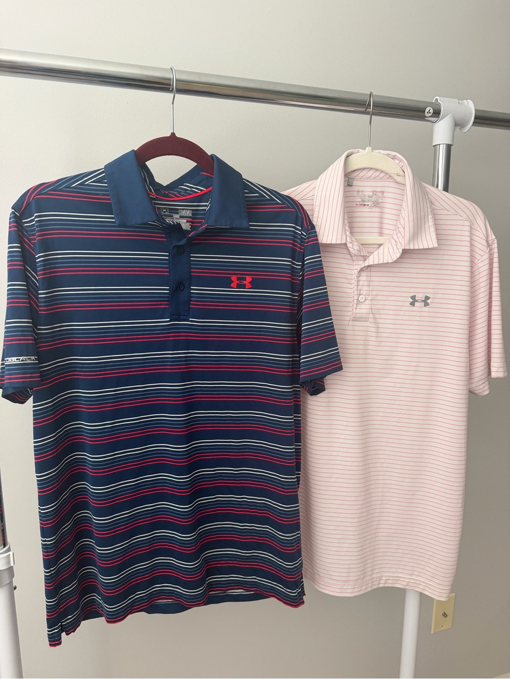 Under Armour Men’s The Play Off Golf Polo Shirts Stripes Size Medium, Lot of 2